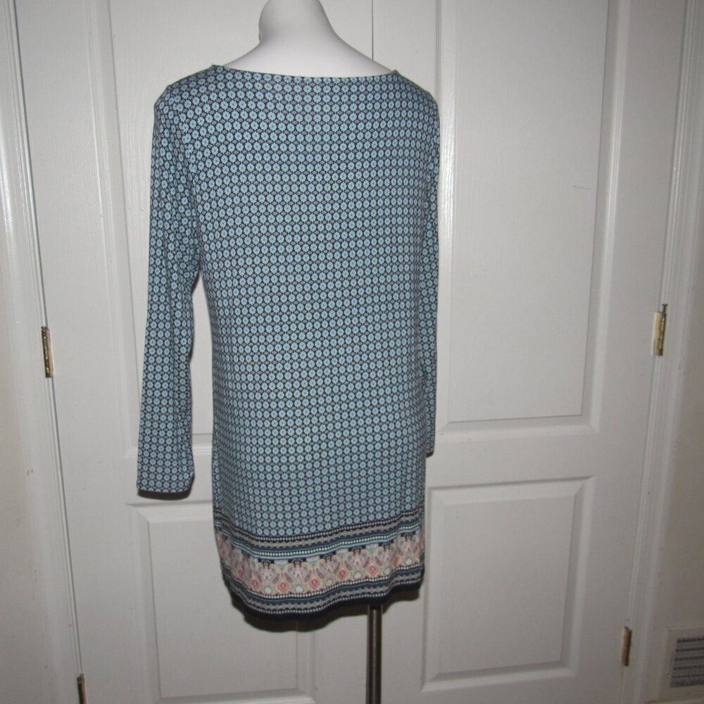 J.Jill Mixed-Print Medallion Knit Tunic/Dress Blue Boho Sz M - Picture 4 of 7